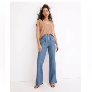 Madewell Women  Denim Elastic Waist Loose Flare Jeans Blue Retro 70s Groovy Sz M